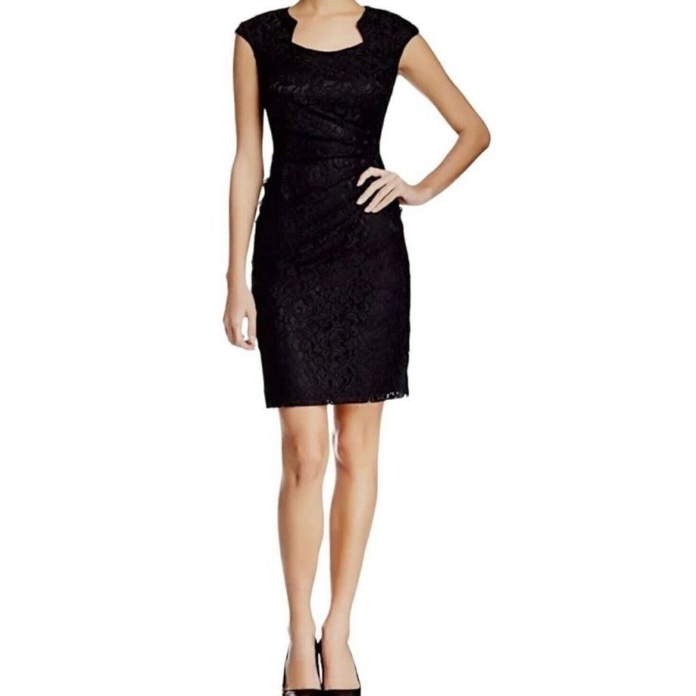 Tahari Arthur S. Levine Sheath Dress Black Lace Lined Knee Length Women Size 6‎